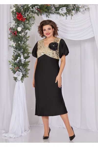 Платье нарядное из атласа и пайеток с V-образным вырезом Mira Fashion 5496-3 - фото 1