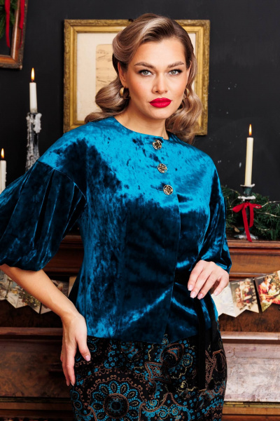Жакет и юбка нарядные из бархата с кружевом и блестящим напылением Мода Юрс 2623-1 бирюза - фото 5