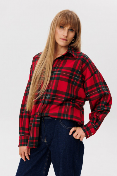 Рубашка прямого силуэта с объемом из шерстяной ткани FAMA 24059 клетка - фото 12