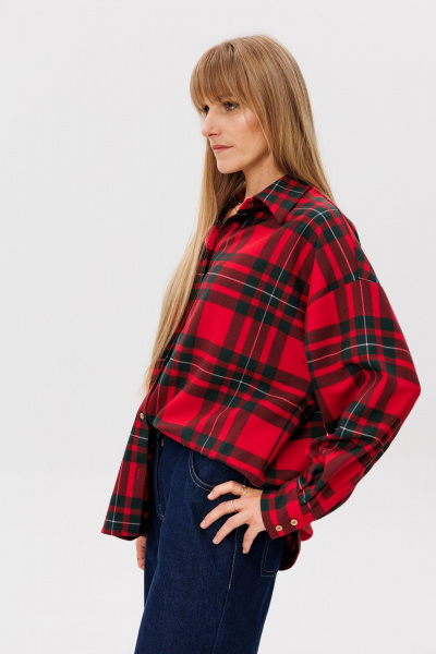 Рубашка прямого силуэта с объемом из шерстяной ткани FAMA 24059 клетка - фото 10