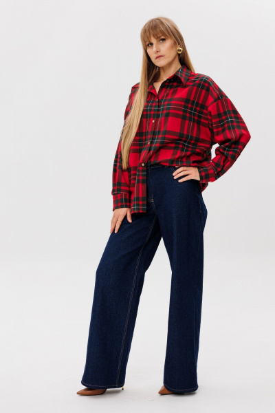 Рубашка прямого силуэта с объемом из шерстяной ткани FAMA 24059 клетка - фото 9