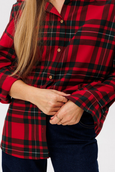 Рубашка прямого силуэта с объемом из шерстяной ткани FAMA 24059 клетка - фото 8