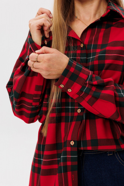 Рубашка прямого силуэта с объемом из шерстяной ткани FAMA 24059 клетка - фото 7