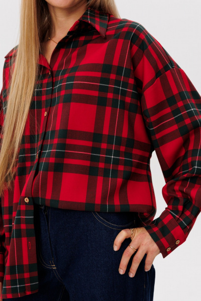 Рубашка прямого силуэта с объемом из шерстяной ткани FAMA 24059 клетка - фото 6