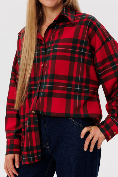 Рубашка прямого силуэта с объемом из шерстяной ткани FAMA 24059 клетка - фото 5