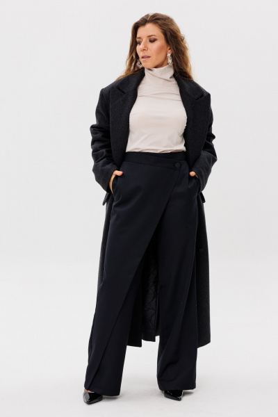 Брюки на запах с расклешением из костюмной ткани FAMA 24060 чёрный - фото 7