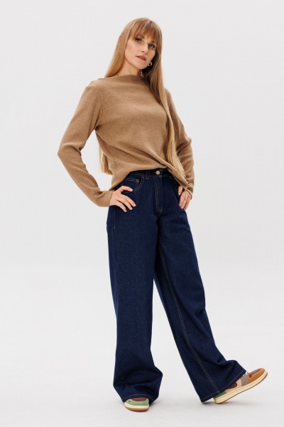 Джинсы широкие прямого силуэта с посадкой на талии FAMA 24061 синий - фото 9