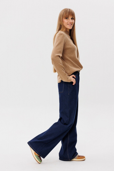 Джинсы широкие прямого силуэта с посадкой на талии FAMA 24061 синий - фото 6