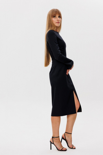 Демисезонное черное платье в пол прилегающего силуэта с разрезом FAMA 24065-1 чёрный - фото 12