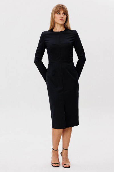 Демисезонное черное платье в пол прилегающего силуэта с разрезом FAMA 24065-1 чёрный - фото 2