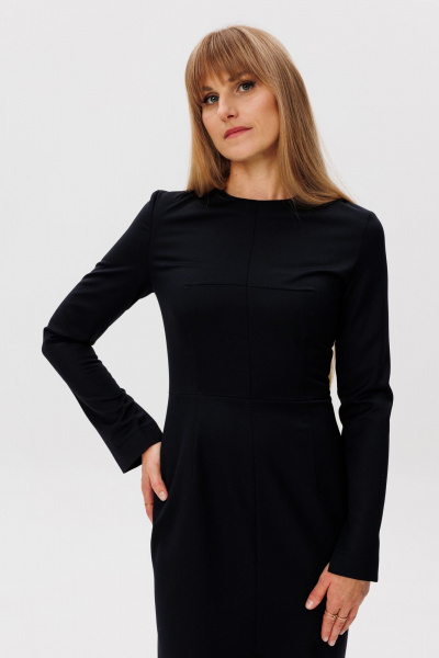 Демисезонное черное платье в пол прилегающего силуэта с разрезом FAMA 24065-1 чёрный - фото 5