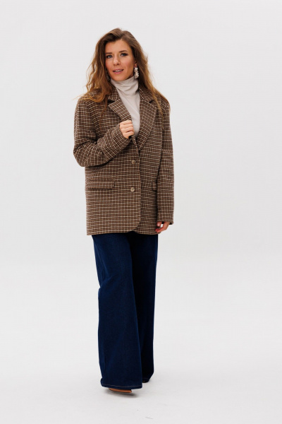 Демисезонный коричневый жакет оверсайз из текстиля с карманами FAMA 24069 гуслапка - фото 1