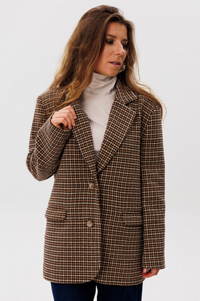 Демисезонный коричневый жакет оверсайз из текстиля с карманами FAMA 24069 гуслапка - фото 3