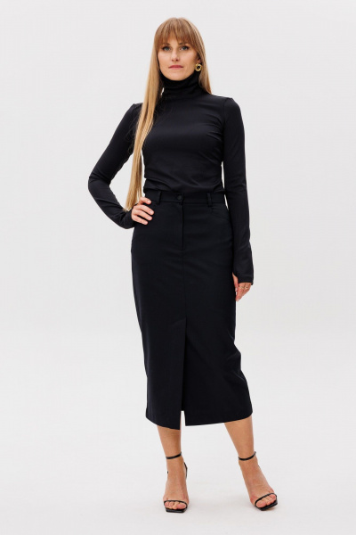 Демисезонная черная юбка макси с высоким разрезом и прямым кроем FAMA 24072 чёрный - фото 6