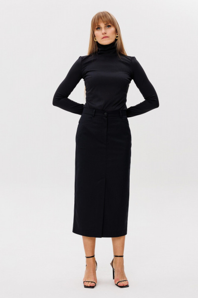 Демисезонная черная юбка макси с высоким разрезом и прямым кроем FAMA 24072 чёрный - фото 2