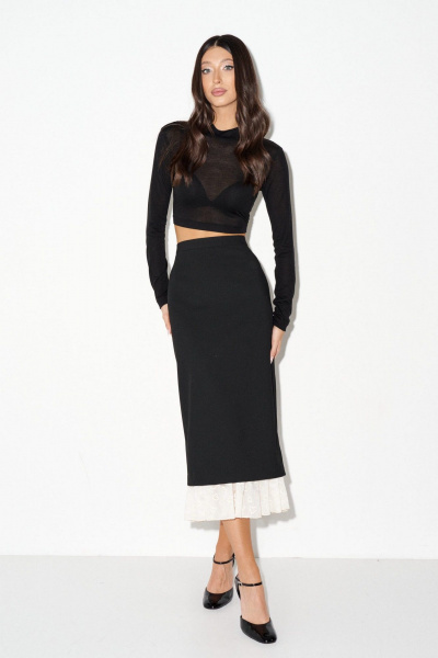 Юбка с воланом из черного полотна и пайетками ANNETE A1391 - фото 1