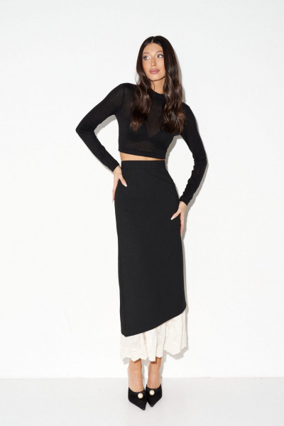 Юбка прямая с разрезом и вышивкой из основной ткани ANNETE A1404 - фото 7