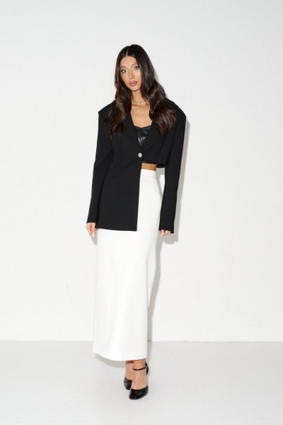 Круглогодичный черный комбинированный жакет с выточками ANNETE A5412 - фото 4