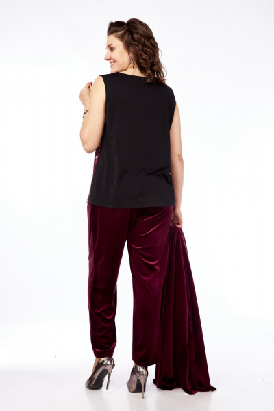 Красный костюм 2-ка из бархата на каждый день Диомант 2028 бордо - фото 9