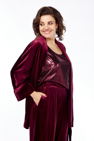 Красный костюм 2-ка из бархата на каждый день Диомант 2028 бордо - фото 5