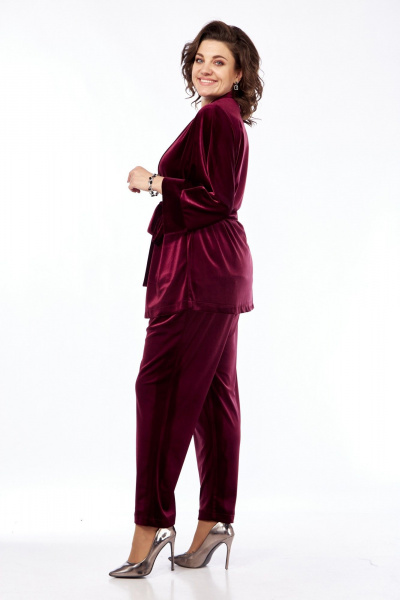 Красный костюм 2-ка из бархата на каждый день Диомант 2028 бордо - фото 3