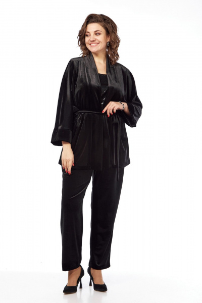 Черный костюм 2-ка из бархата с пайетками для наряда Диомант 2028 черный - фото 2