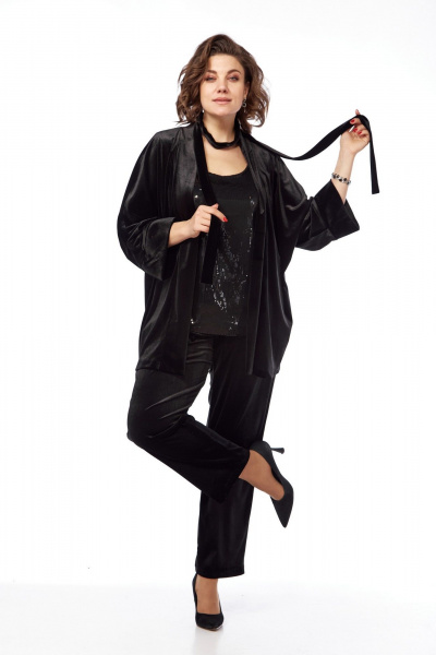 Черный костюм 2-ка из бархата с пайетками для наряда Диомант 2028 черный - фото 8