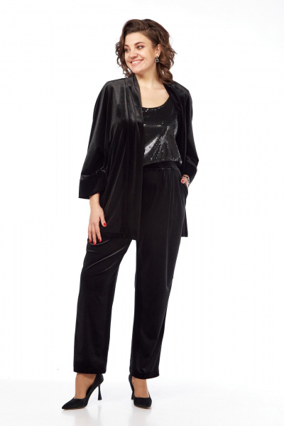 Черный костюм 2-ка из бархата с пайетками для наряда Диомант 2028 черный - фото 4