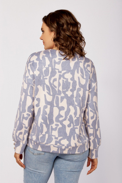 Джемпер свободный из вискозы и трикотажа для демисезона Swallow 800.2 бежевый/серо-голубой_принт - фото 3