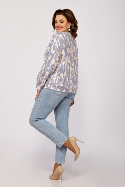 Джемпер свободный из вискозы и трикотажа для демисезона Swallow 800.2 бежевый/серо-голубой_принт - фото 8