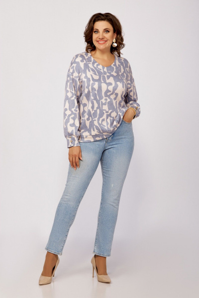 Джемпер свободный из вискозы и трикотажа для демисезона Swallow 800.2 бежевый/серо-голубой_принт - фото 5