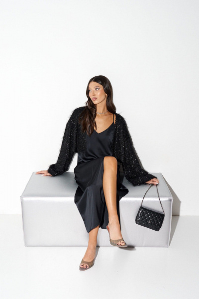 Кардиган из черного ворсистого полотна с пайетками ANNETE A2059 - фото 4