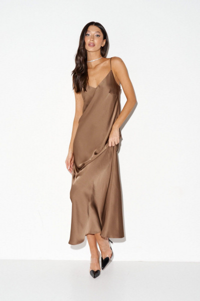 Платье на бретелях из сатиновой ткани с вытачками и фигурным лифом ANNETE A3608/1 - фото 2