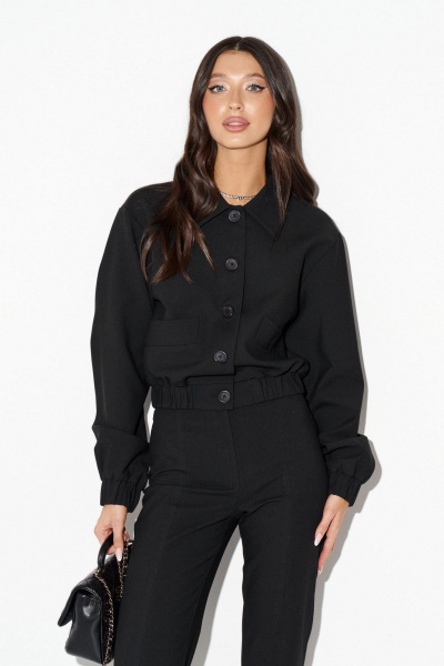 Круглогодичный черный укороченный жакет с резинкой ANNETE A5401 - фото 10