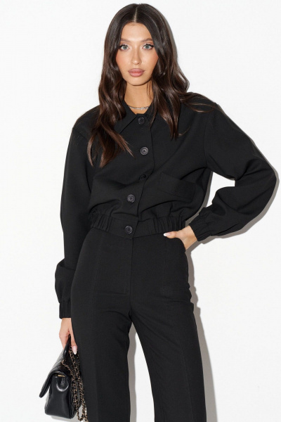 Круглогодичный черный укороченный жакет с резинкой ANNETE A5401 - фото 2