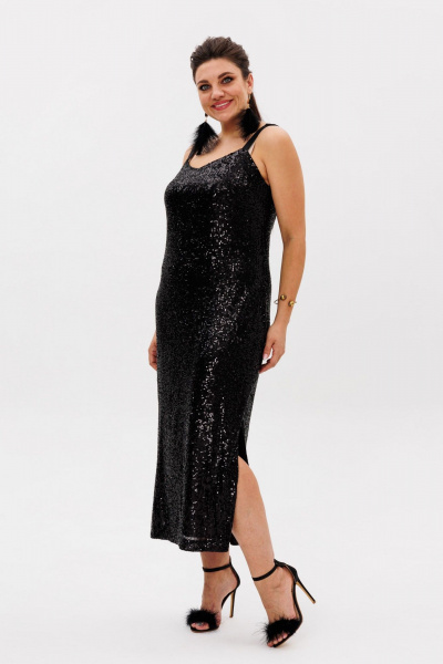 Черное платье из пайеток с разрезом и регулируемыми бретелями Anelli 1507 лимузин - фото 9