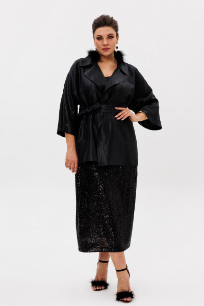 Черное платье из пайеток с разрезом и регулируемыми бретелями Anelli 1507 лимузин - фото 7