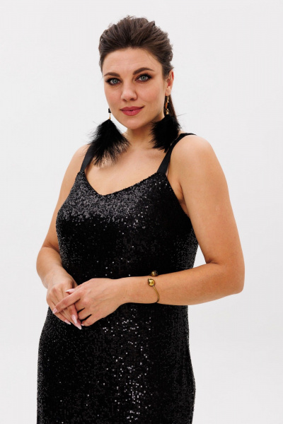 Черное платье из пайеток с разрезом и регулируемыми бретелями Anelli 1507 лимузин - фото 6
