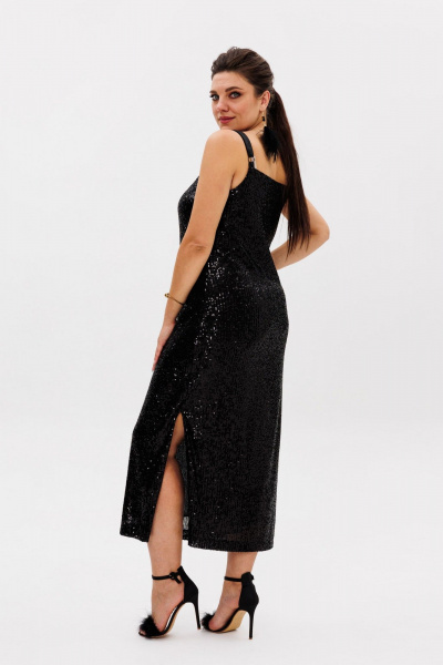 Черное платье из пайеток с разрезом и регулируемыми бретелями Anelli 1507 лимузин - фото 5