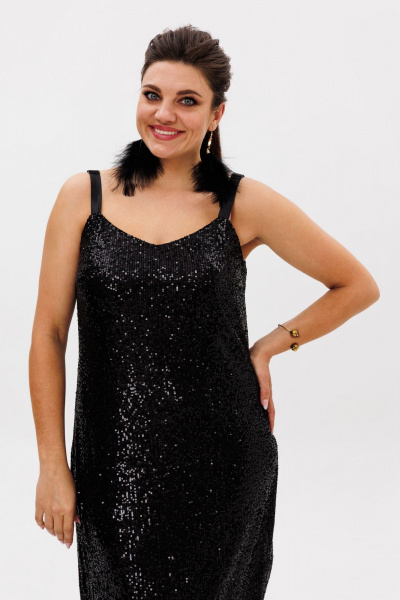 Черное платье из пайеток с разрезом и регулируемыми бретелями Anelli 1507 лимузин - фото 3