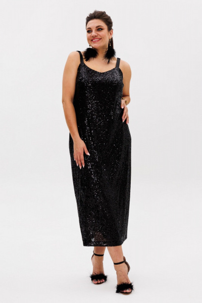 Черное платье из пайеток с разрезом и регулируемыми бретелями Anelli 1507 лимузин - фото 1