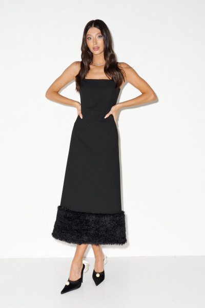 Платье миди из ткани с глубоким декольте и разрезом задней штанины ANNETE A3628 - фото 1