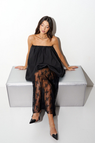 Платье-баллон из хлопка с резинкой и сборкой на верхе ANNETE A3601 - фото 5