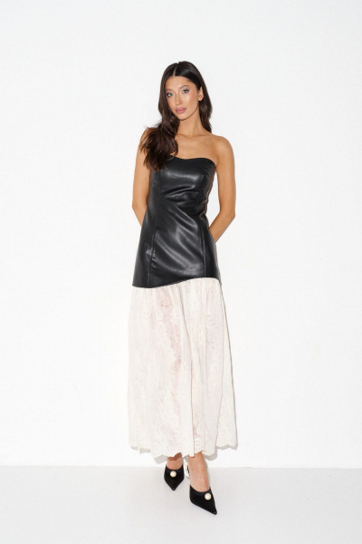 Платье из эко-кожи и кружева с корсетным верхом и кружевной юбкой ANNETE A3600 - фото 3