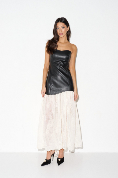 Платье из эко-кожи и кружева с корсетным верхом и кружевной юбкой ANNETE A3600 - фото 1