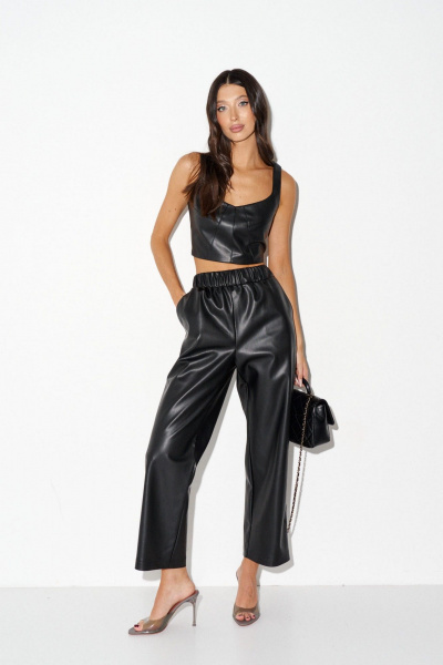 Укороченный топ из эко-кожи с двойной отстрочкой ANNETE A2045 - фото 1