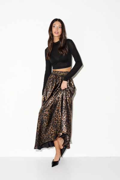 Юбка свободного кроя с леопардовым принтом и сборками ANNETE A1375 - фото 2