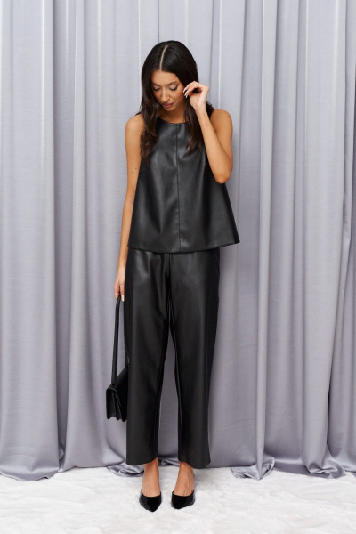 Экокожаные брюки прямого кроя укороченные с карманами ANNETE A1377 - фото 2