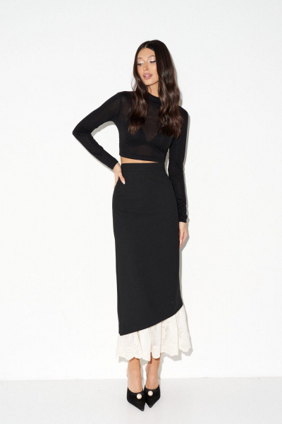 Юбка прямая с разрезом и вышивкой из основной ткани ANNETE A1404 - фото 2