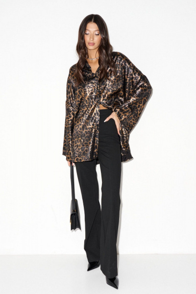 Рубашка прямого кроя с леопардовым принтом и карманами ANNETE A2030 - фото 4